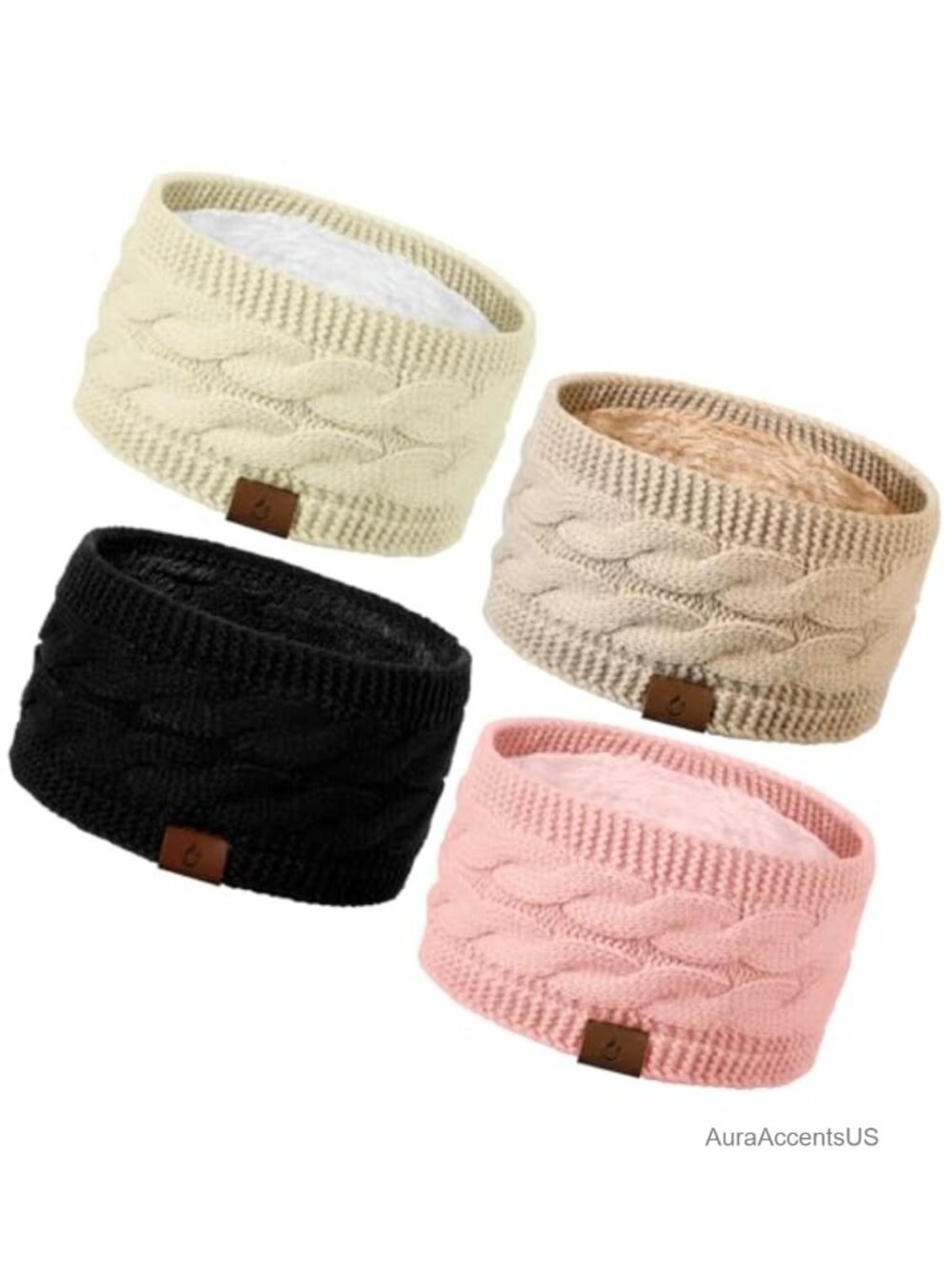 4 Pack Knit Ear Warmer Headbands Fleece Lined Winter Earmuffs